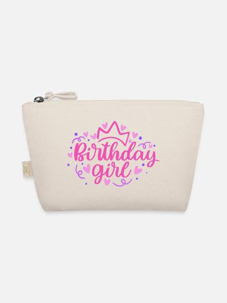 Birthday Girlie with Crown Heart Confetti - Organic Pouch - nature - Front