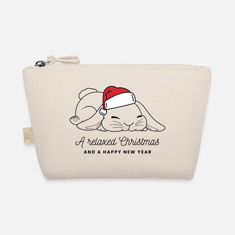 Entspannter Weihnachts-Hase mit Mütze - dunkel - Bio-Täschchen - Natur