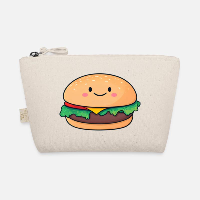 Kawaii Burger Smiling Motif Organic Pouch