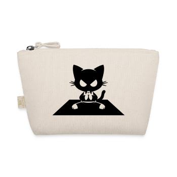 Chat noir en siège zen avec un regard en colère - Trousse biologique - nature - Devant