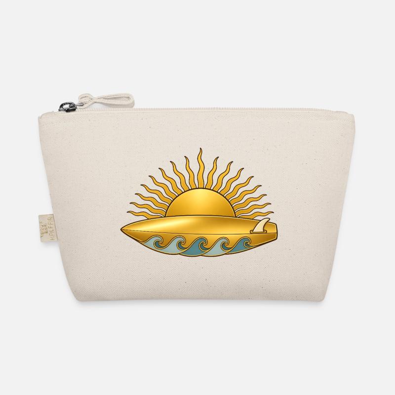 Goldene Sonne mit Surfboard und Meer Wellen Bio-Täschchen