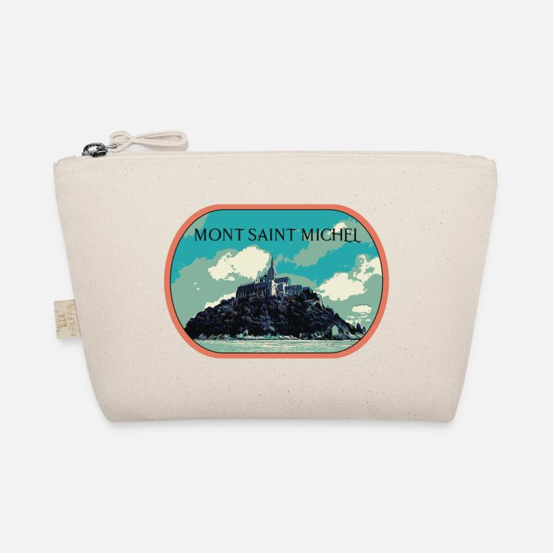 Illustration in Blau und Grün des Mont Saint Michel Bio-Täschchen