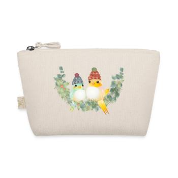 Two colorful birds with bobble hat for Christmas - Organic Pouch - nature - Front