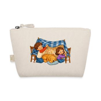 Children's Blanket Cave with Dog Cuddly Motif - Organic Pouch - nature - Front
