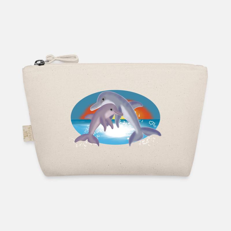 Cheerful Dolphin Couple Illustration Organic Pouch