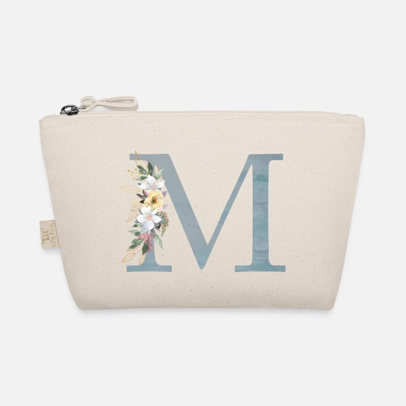 Spring Flowers Monogram M - Organic Pouch - nature