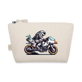 An astronaut rides an 8 bit motorcycle of the future - Organic Pouch - nature - Front