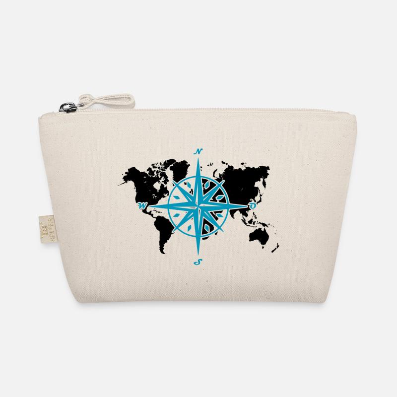 Windrose oder Kompassrose mit schwarzer Weltkarte Bio-Täschchen