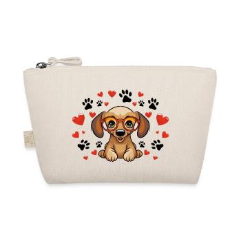 Dachshund with glasses, heart and paw prints - Organic Pouch - nature - Front