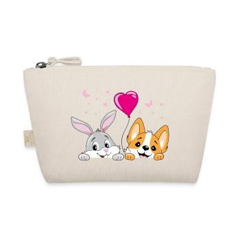 Peeking smiling rabbit and corgi dog with balloon - Organic Pouch - nature - Front
