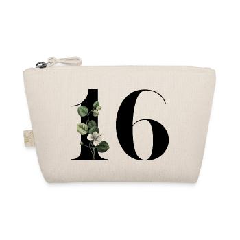 Number 16 Floral Green -16th Floral Birthday - Organic Pouch - nature - Front