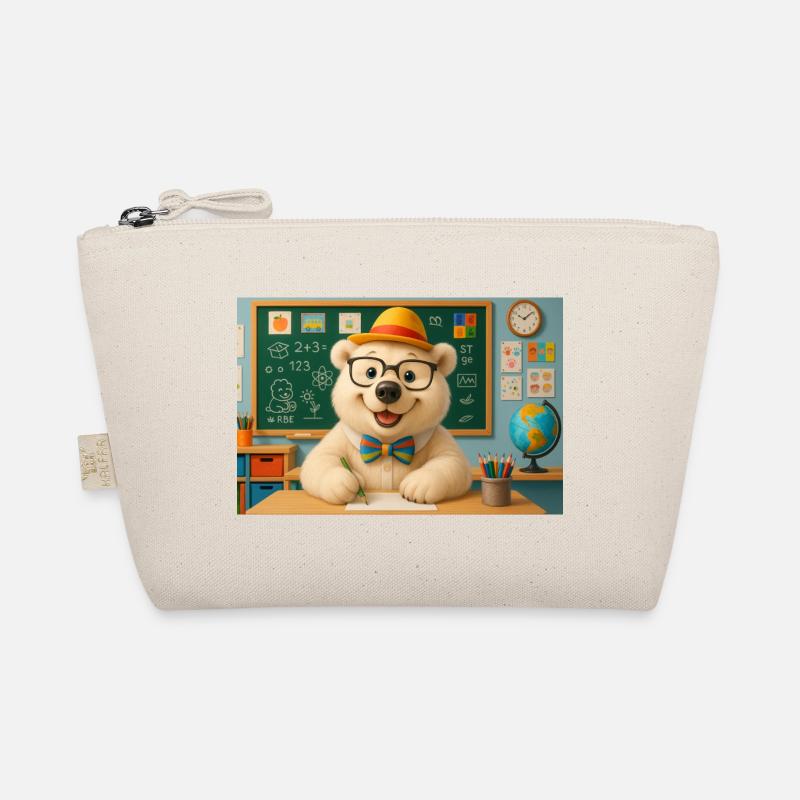 Cute Bear with Glasses in Classroom Organic Pouch