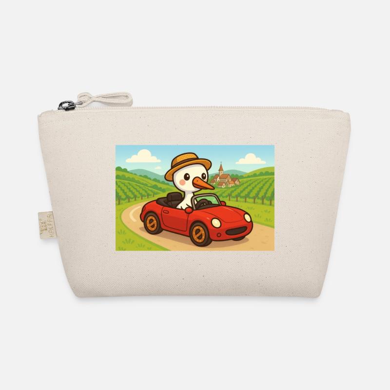 Stork driving a Red Car on the road Organic Pouch