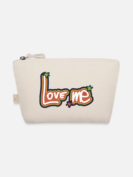Colorful Love Me design with floral accents - Organic Pouch - nature - Front