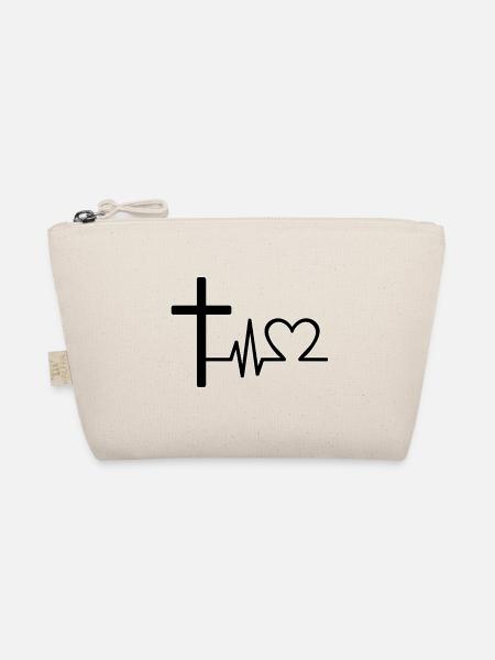 Jesus Kreuz Herzschlag – Christliches EKG Design - Bio-Täschchen - Natur