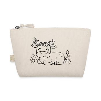 Cute Cow Floral Wreath Boho Outline - Organic Pouch - nature - Front