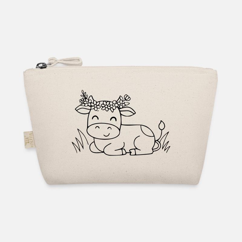 Cute Cow Floral Wreath Boho Outline Organic Pouch