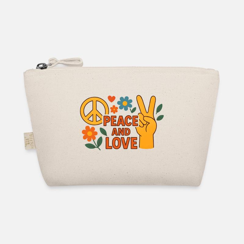 Peace and Love Retro Floral - Bio-Täschchen - Natur