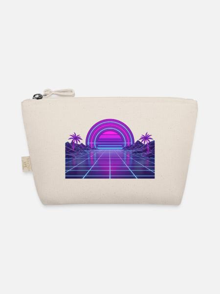 Retro Synthwave Sonnenuntergang Neon Motiv 80er - Bio-Täschchen - Natur