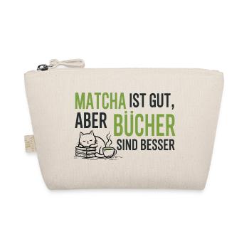 Cozy Bücher & Matcha Katze T-Shirt Geschenk - Bio-Täschchen - Natur - Vorne