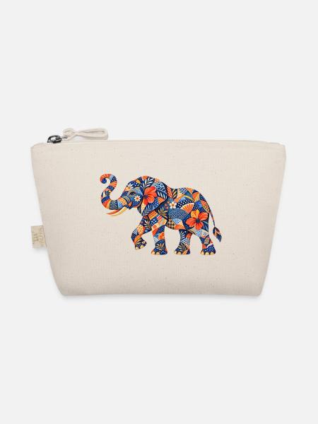 Patchwork-Elefant Blumenmuster - Bio-Täschchen - Natur