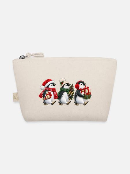 Süße Weihnachtspinguine mit Geschenken - Bio-Täschchen - Natur