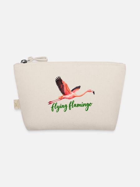 Fliegender Flamingo mit grüner Schrift - Bio-Täschchen - Natur