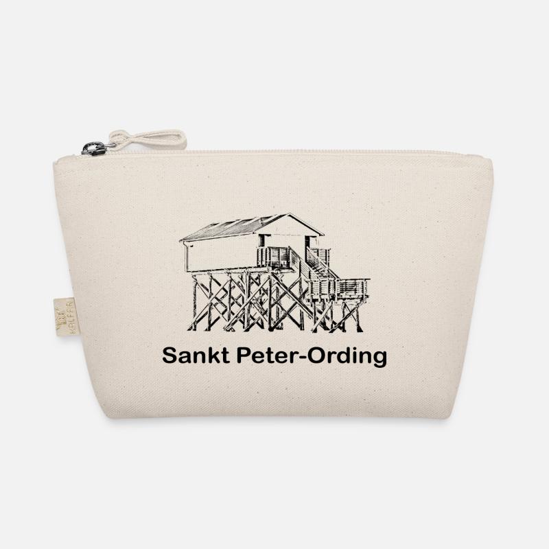 Pfahlbau mit Text Sankt Peter Ording schwarz Bio-Täschchen