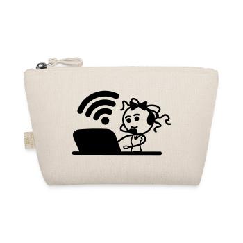 Fille ou femme heureuse sur ordinateur portable wifi - Trousse biologique - nature - Devant