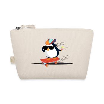 Cooler Pinguin auf Skateboard - Bio-Täschchen - Natur - Vorne