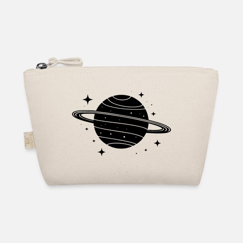 Minimalist Planet with Ring – Black Space Organic Pouch