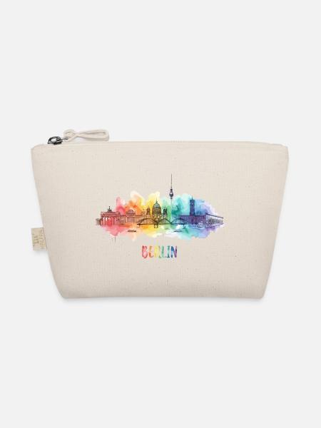 Berlin Skyline Regenbogen Aquarell - Bio-Täschchen - Natur
