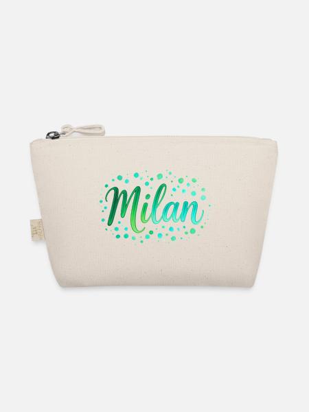 Name Milan Neon-Grün Schrift mit Tupfen - Aquarell - Bio-Täschchen - Natur