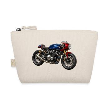 Café Racer Kunstmotorrad BlauRot Gold - Bio-Täschchen - Natur - Vorne