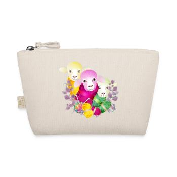drei bunte Schafe mit Wollknäuel und Stricknadeln - Bio-Täschchen - Natur - Vorne