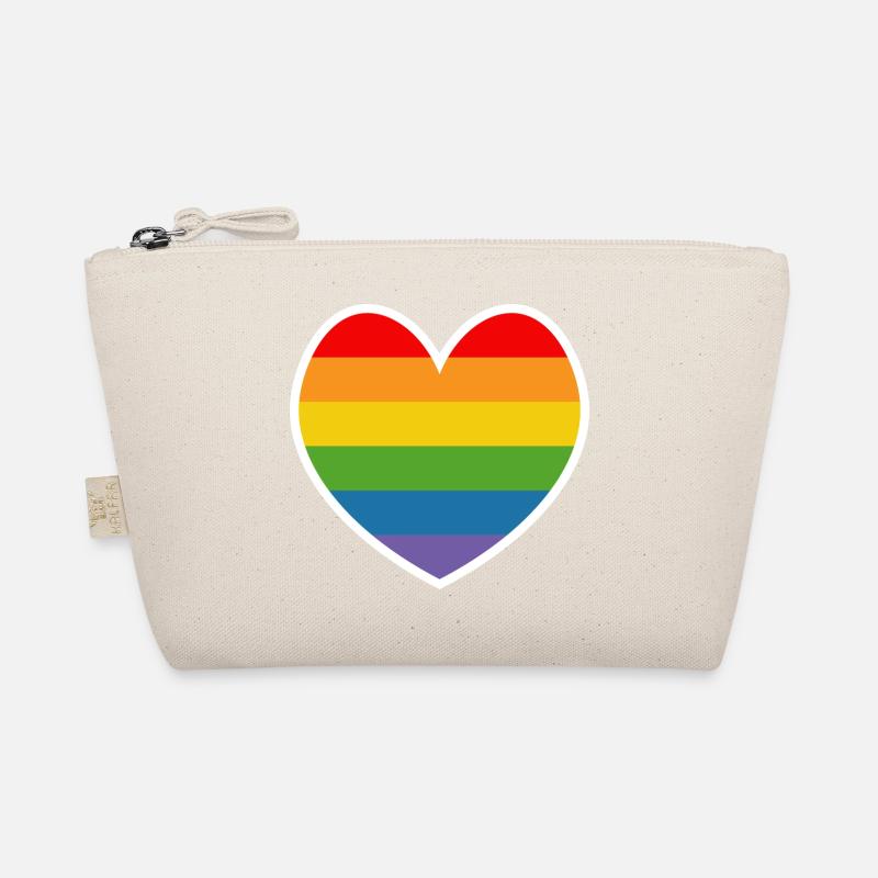 LGBT QUEER HERZ Regenbogen Tshirt Design white - Bio-Täschchen - Natur