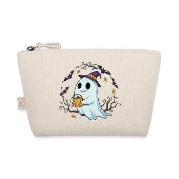 Whimsical Halloween Ghost with Pumpkin - Organic Pouch - nature - Front