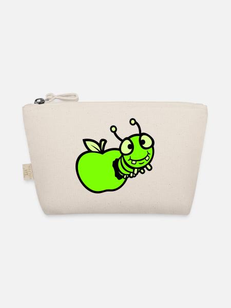 Caterpillar peeps apple hole comic funny cute cute - Organic Pouch - nature - Front