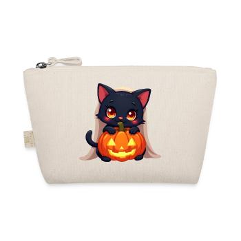 Halloween Katze mit Halloween Kürbis - Bio-Täschchen - Natur - Vorne