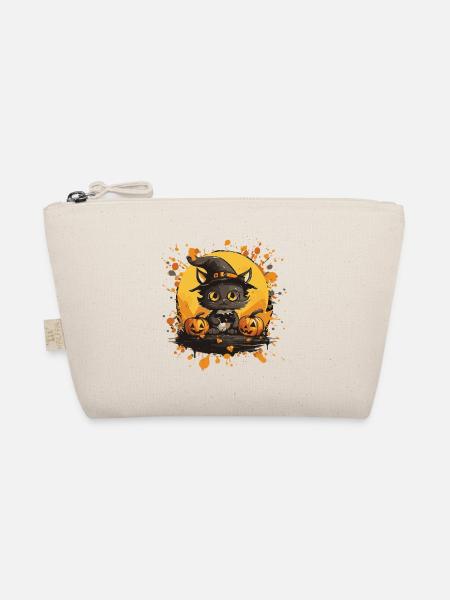 Halloween Katze mit Kürbis - Bio-Täschchen - Natur