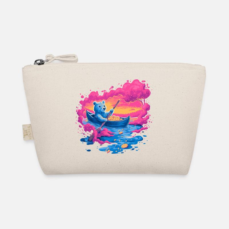 Neon bear in pink sunset canoe Organic Pouch