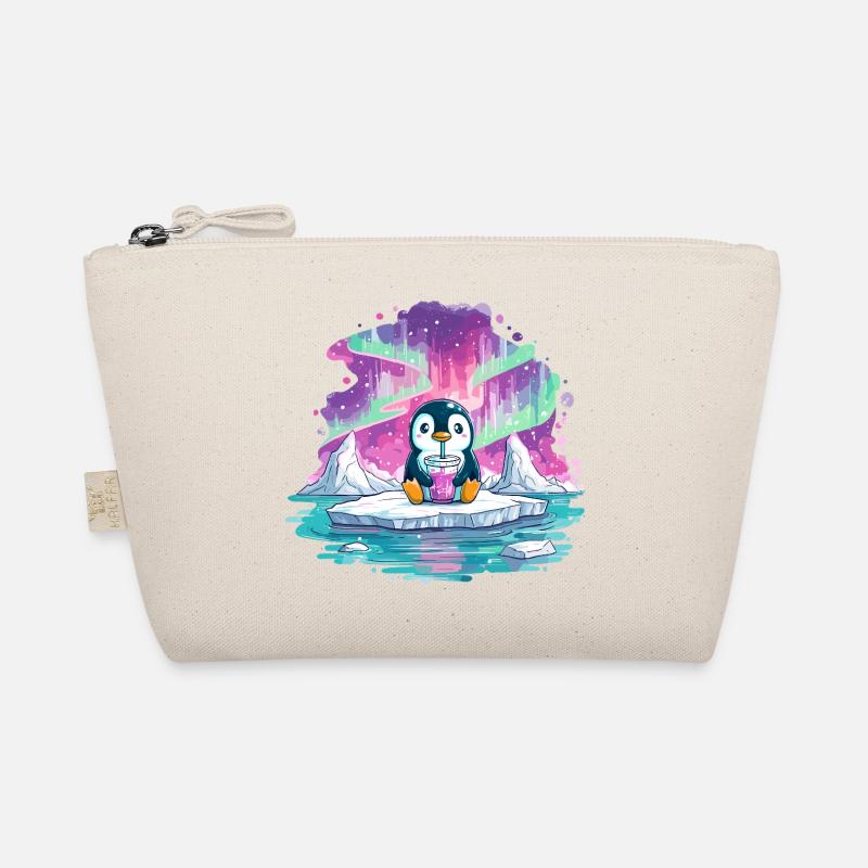Pinguin auf Eis mit pinkem Drink Bio-Täschchen