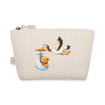 Storch Baby Lieferung Teddy im Tuch Geschenk Shirt - Bio-Täschchen - Natur - Vorne