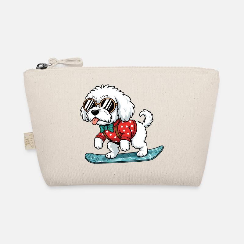 Snowboard Weißer Hund Sonnenbrille Pullover Trousse biologique