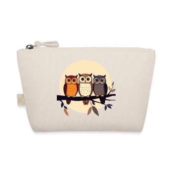 Three owls on a branch in the moonlight owl motif - Organic Pouch - nature - Front