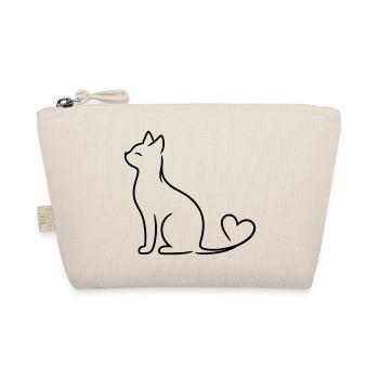 Elegant Cat with Heart Tail | Minimal Love Line Ar - Organic Pouch - nature - Front