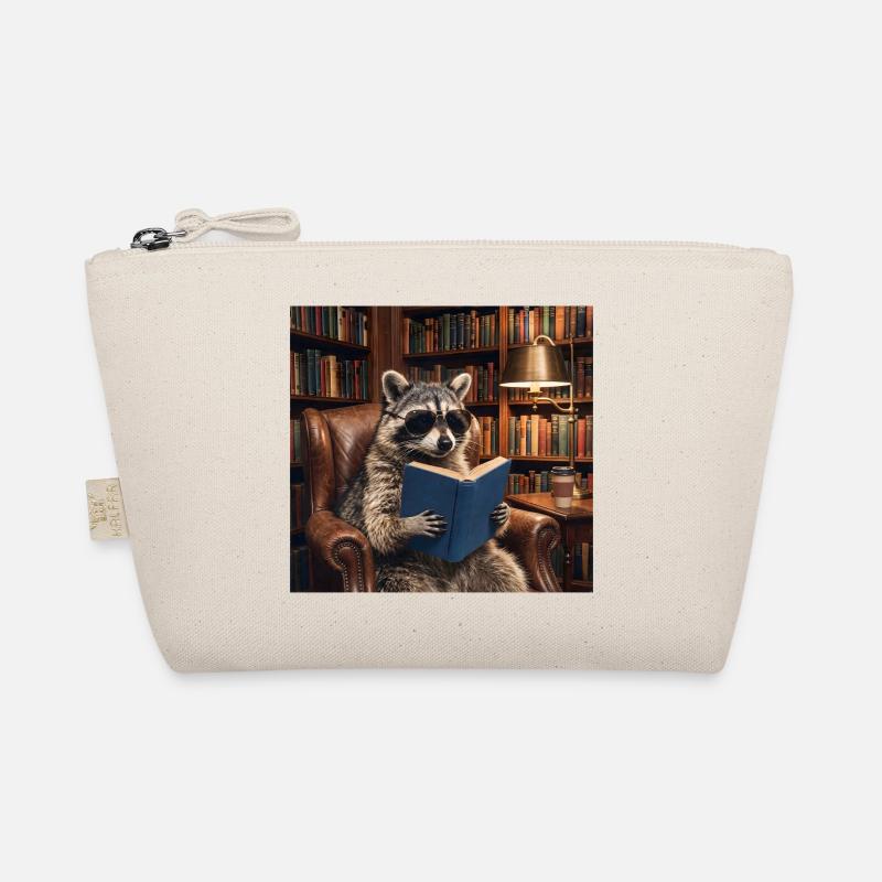 Reading raccoon in library Organic Pouch