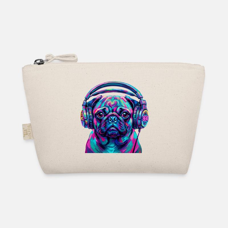 Pop Art Mops mit Kopfhörer Neon DJ Hund Bio-Täschchen