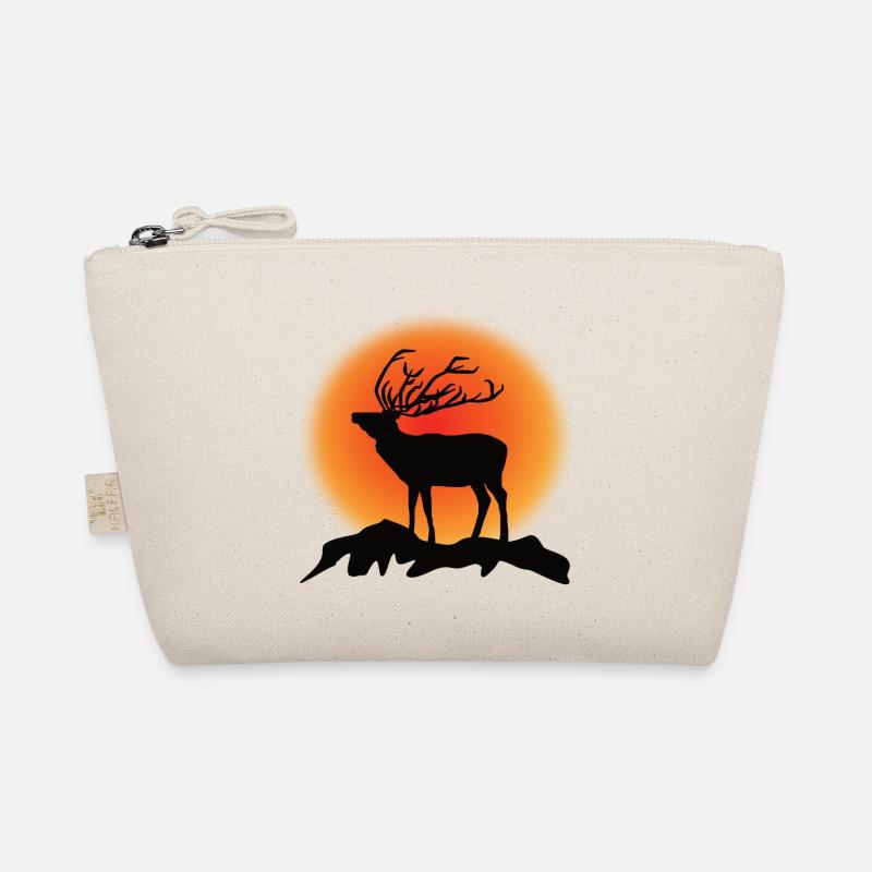 Deer Reindeer Silhouette Sunset - Organic Pouch - nature