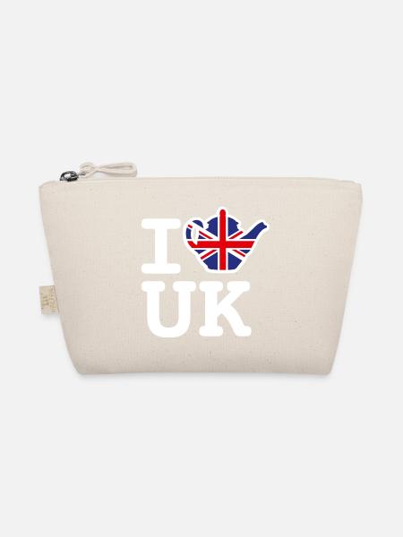 Union Jack Flagge Teekanne I Love UK Britisch VK - Bio-Täschchen - Natur - Vorne